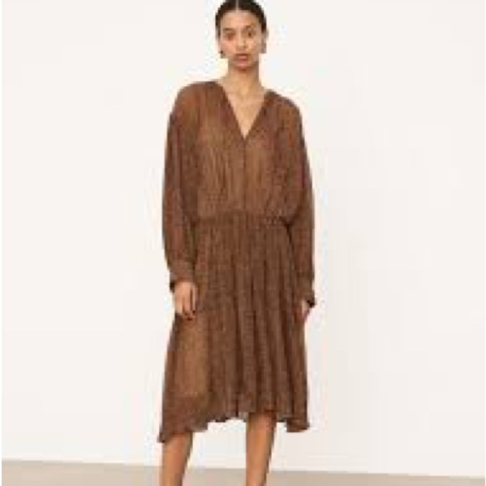 Vince Starry Dot Long Sleeve Shirred Dress Sz S NWT